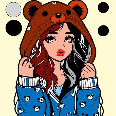realistic girl in a animal pjs hoodie