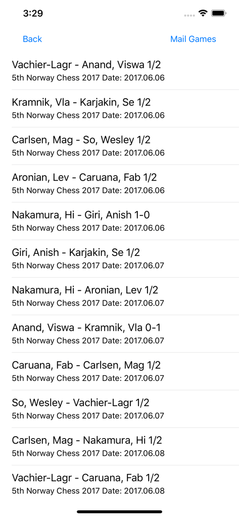 OpeningTree - Chess Openings - A list of professional chess games from the Norway Chess 2017 tournament.