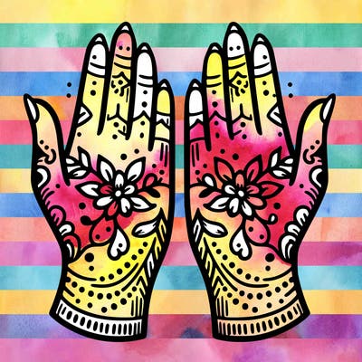 hands with henna design that can be colored in