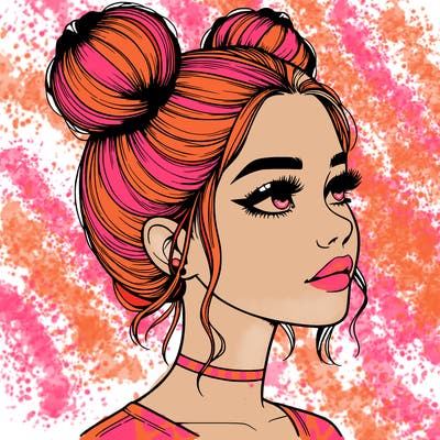 realistic girl with buns on the top of her head