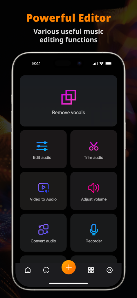Vocal Remover Editor: MusicLab - MusicLab app screen showing music editing tools including vocal remover trim audio and recorder