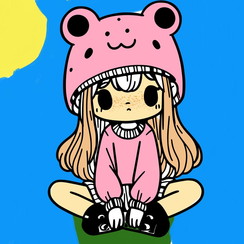 a girl wearing a frog hat and some frog socks