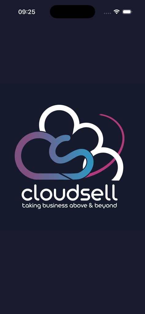Cloudsell Cloud Secure - Cloudsell Cloud Secureアプリのスプラッシュスクリーン。会社ロゴとタグラインが表示されています。