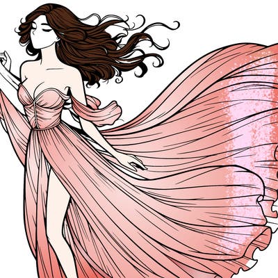 realistic woman in dress flowing the the wind