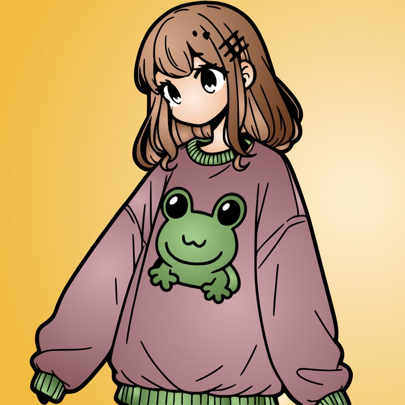girl wearing frogging sweatshirt