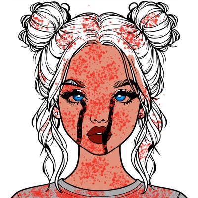 realistic girl with two buns in hair and lips