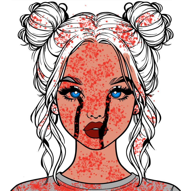 realistic girl with two buns in hair and lips