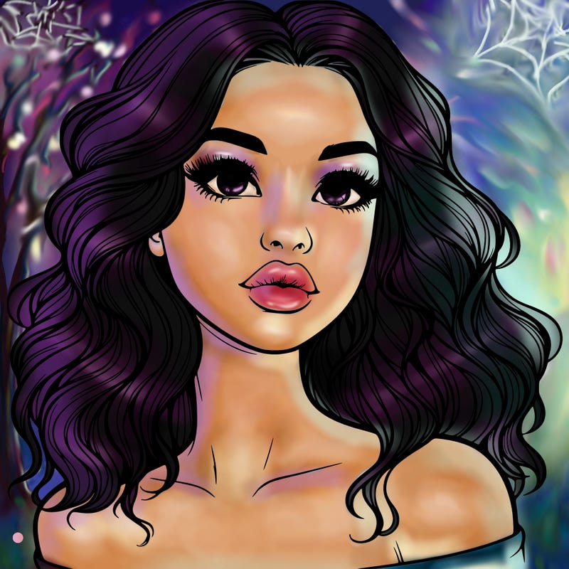 realistic girl with wavy hair and lips