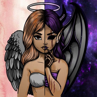 realistic angel half demon