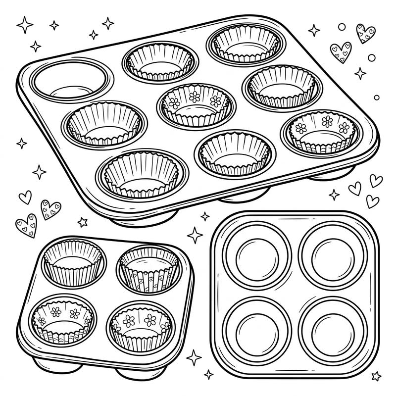 Get ready to color a world of delicious treats with our charming muffin and cupcake pan design! This delightful coloring page is perfect for young aspiring bakers and creative kids.