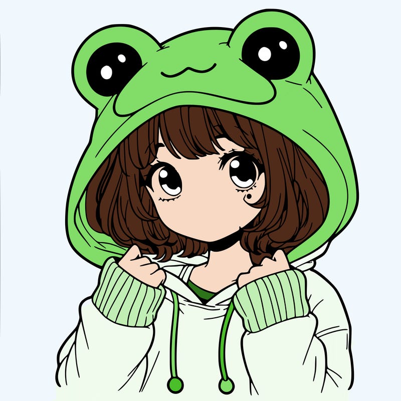 a cute teenage girl wearing a frog hoodie