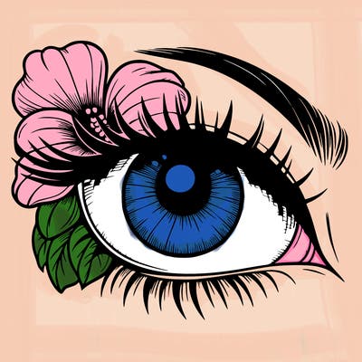 realistic eye with flower