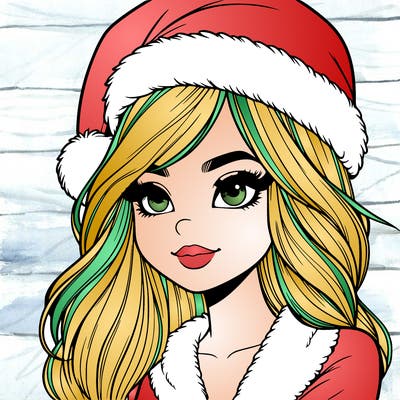 realistic girl in santa hat
