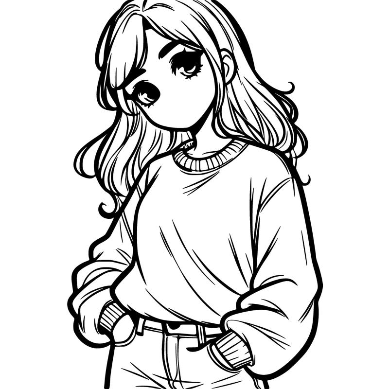 one very realistic girl wearing sweatshirt and jeans