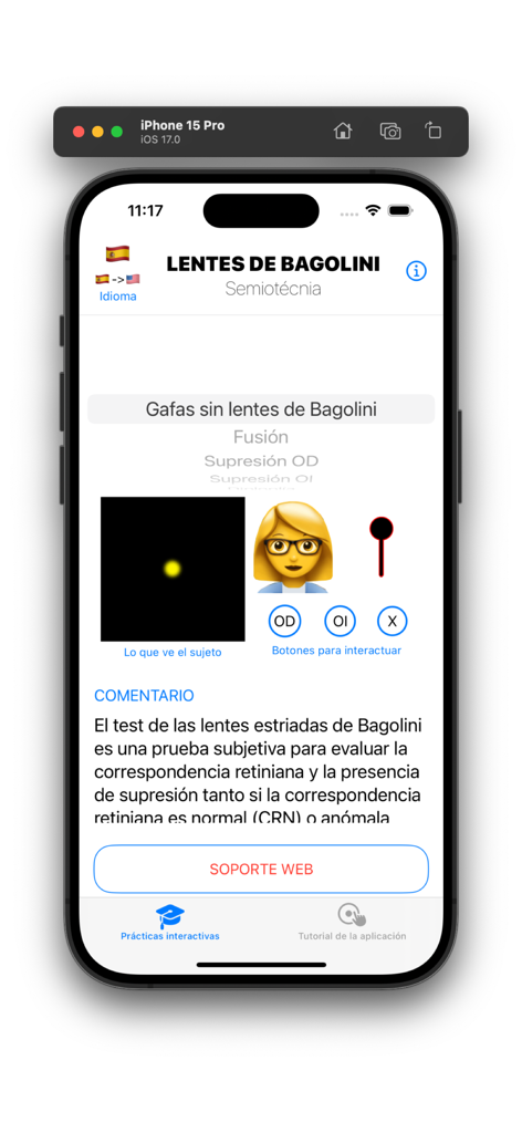 Bagolini Test - Ophthalmology training app interface for practicing the Bagolini striated glasses test
