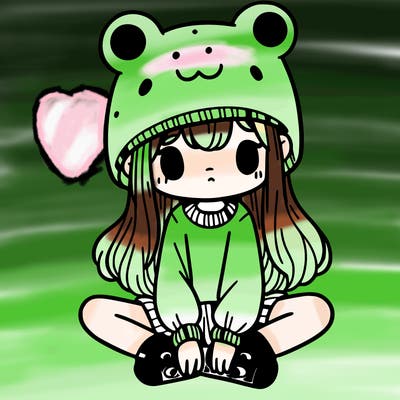 a girl wearing a frog hat and some frog socks