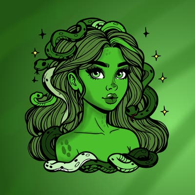 realistic girl with snakes as hair