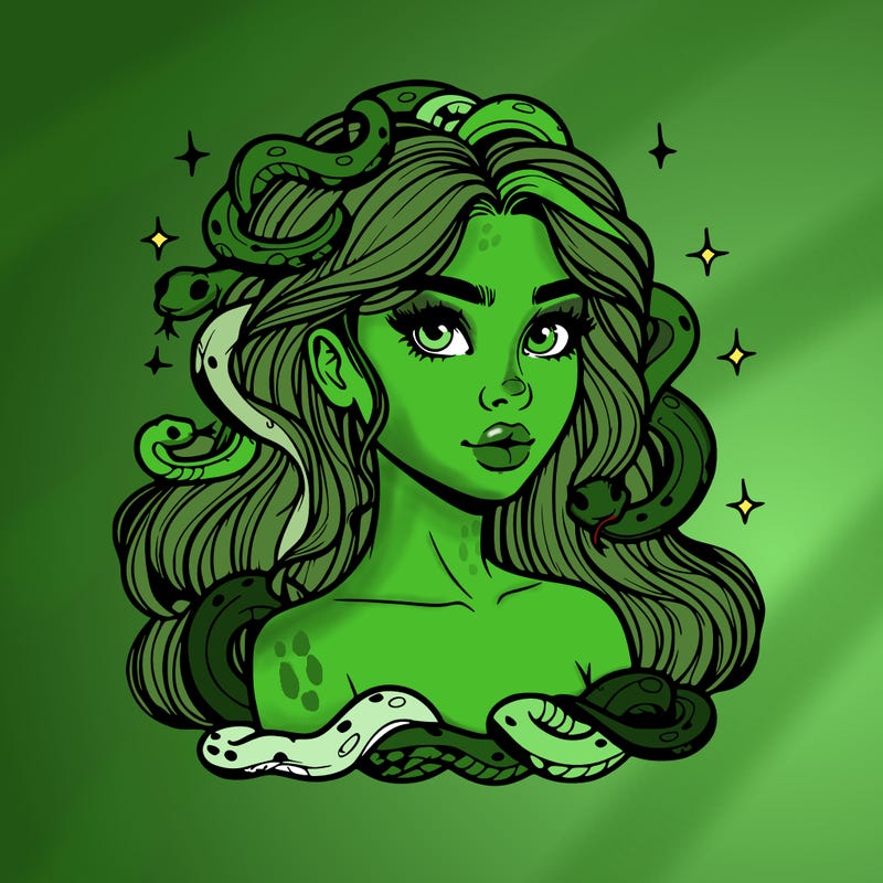 realistic girl with snakes as hair