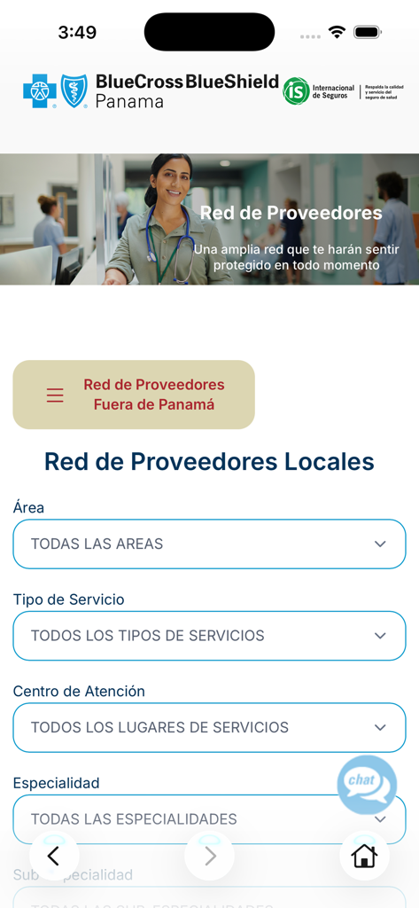 BlueCross BlueShield Panama - BlueCross BlueShield Panama app medical provider network search interface