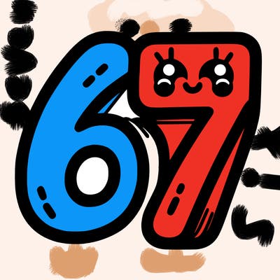 the numbers 67