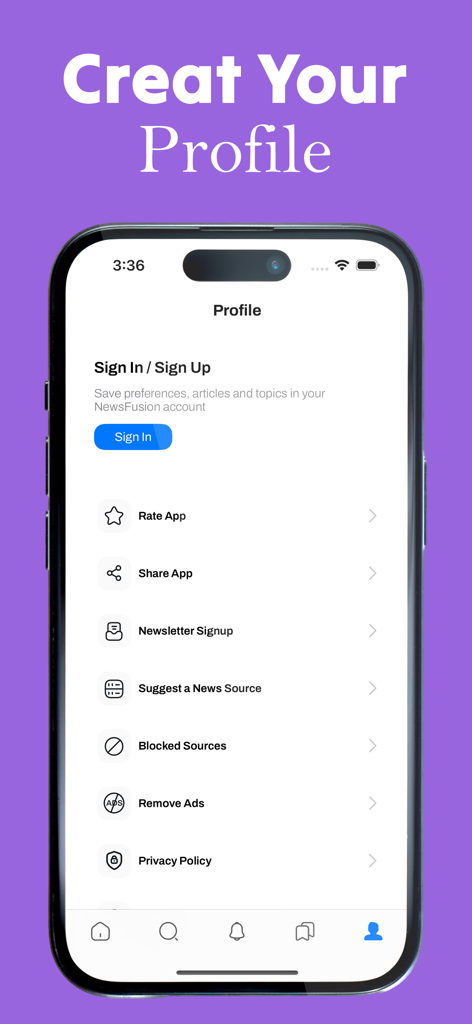 Defense & Military News - User profile and settings screen in the Defense and Military News app