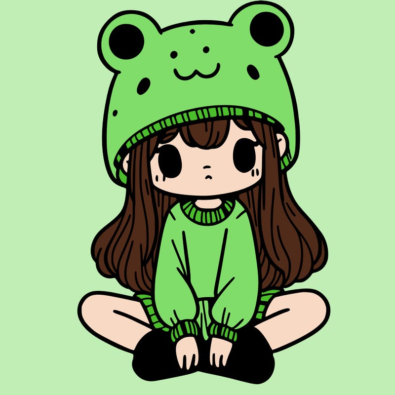 a girl wearing a frog hat and some frog socks