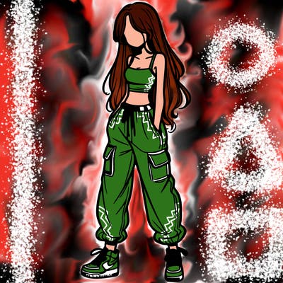 girl in baggy pants crop top and long hair