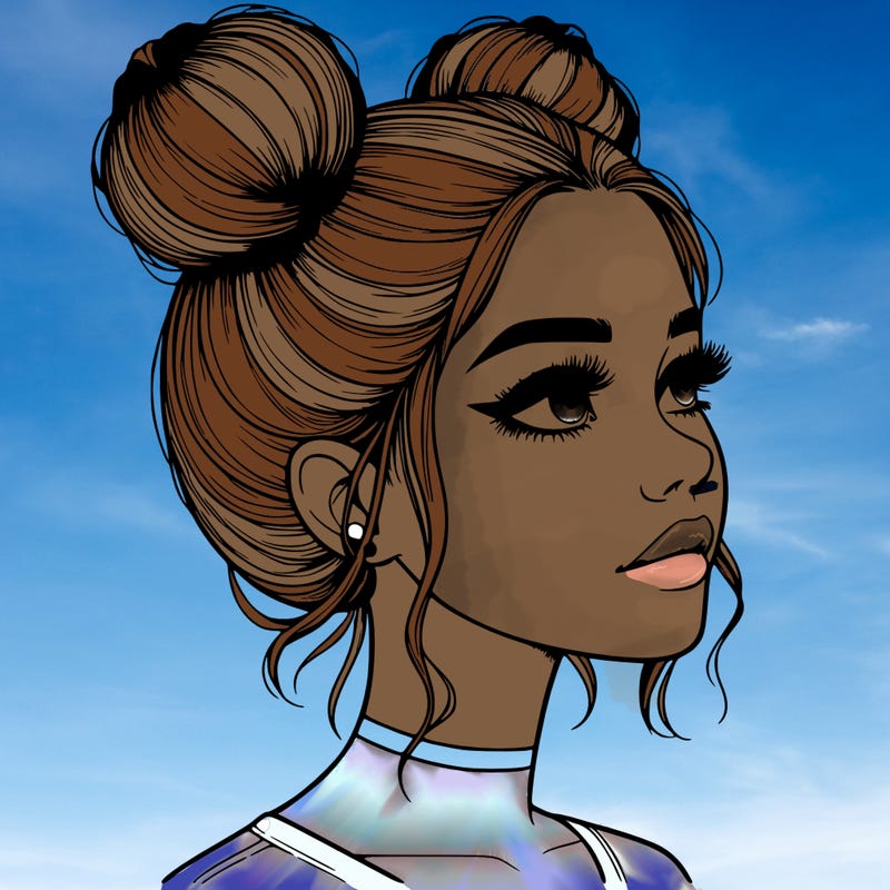 realistic girl with buns on the top of her head