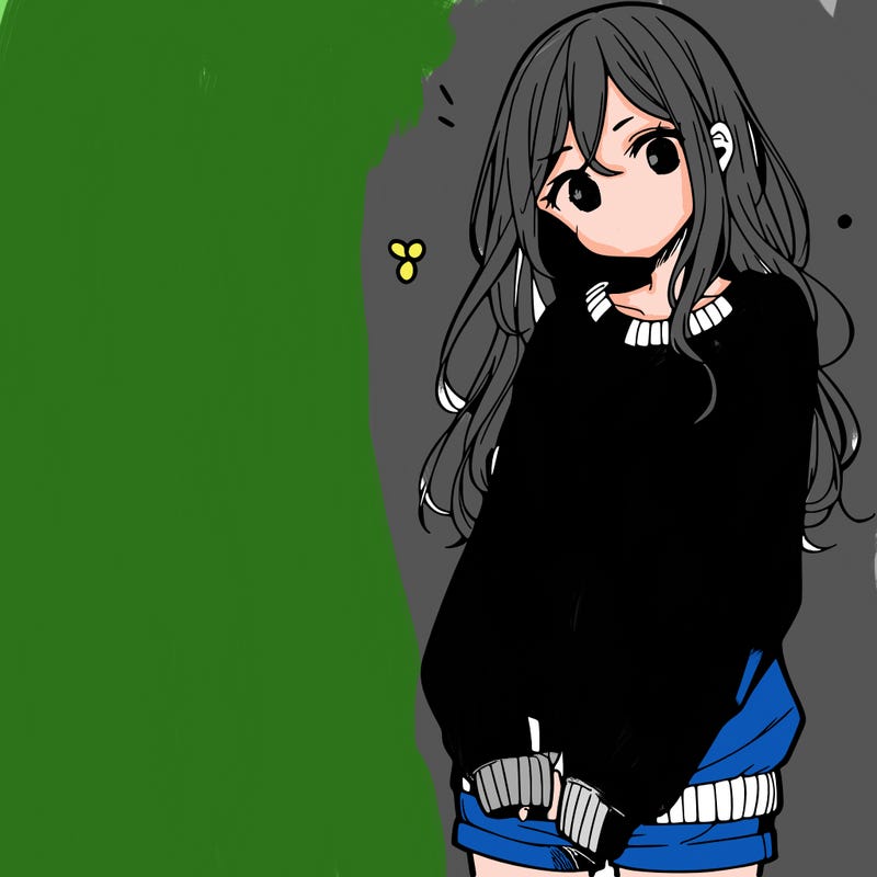manga teen girl  in a sweater and baggy pants
