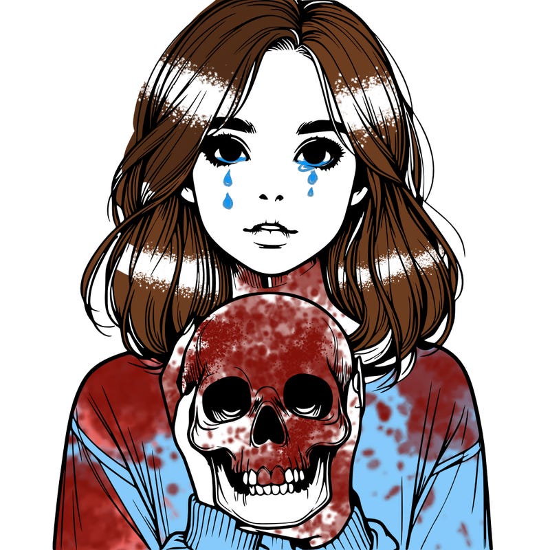 realistic girl holding a skull