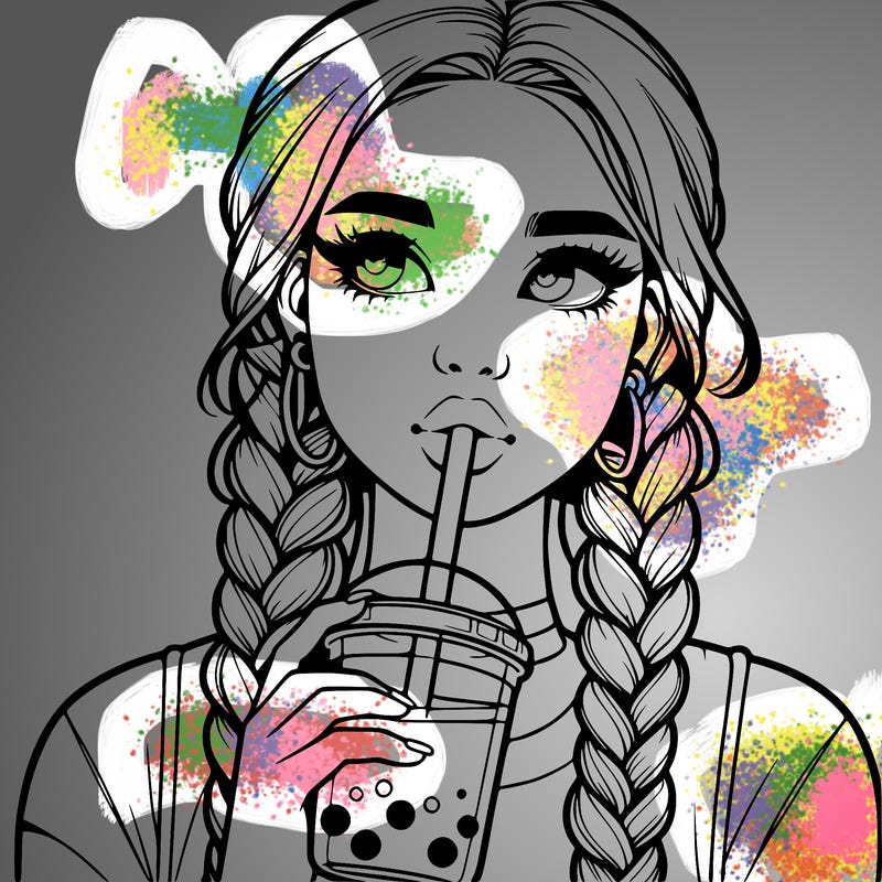 realistic girl with braided hair drinking boba