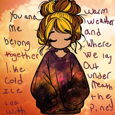 girl with baggy sweatshirt and messy bun