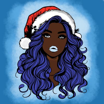 realistic christmas girl with wavy hair and lips