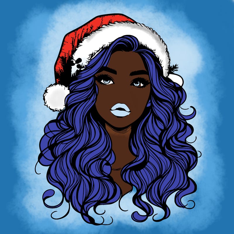 realistic christmas girl with wavy hair and lips