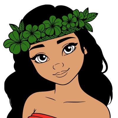 a realistic hawaiian girl with a head band of flowers on her head