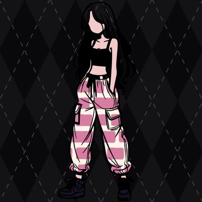 girl in baggy pants crop top and long hair