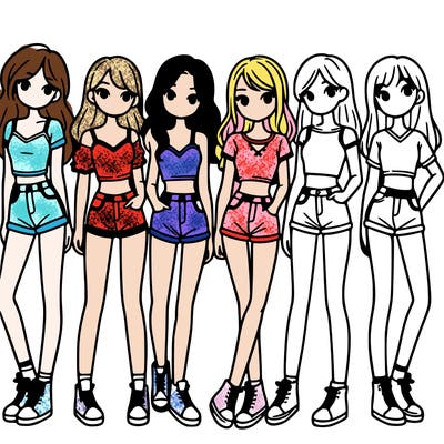 a group of girls wearing crop tops and shorts