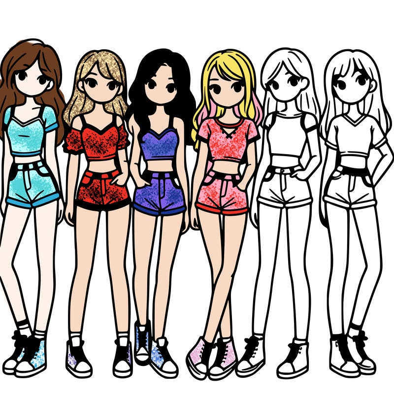 a group of girls wearing crop tops and shorts