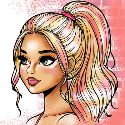 realistic girl with a high ponytail