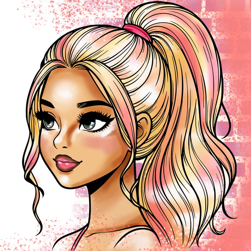 realistic girl with a high ponytail