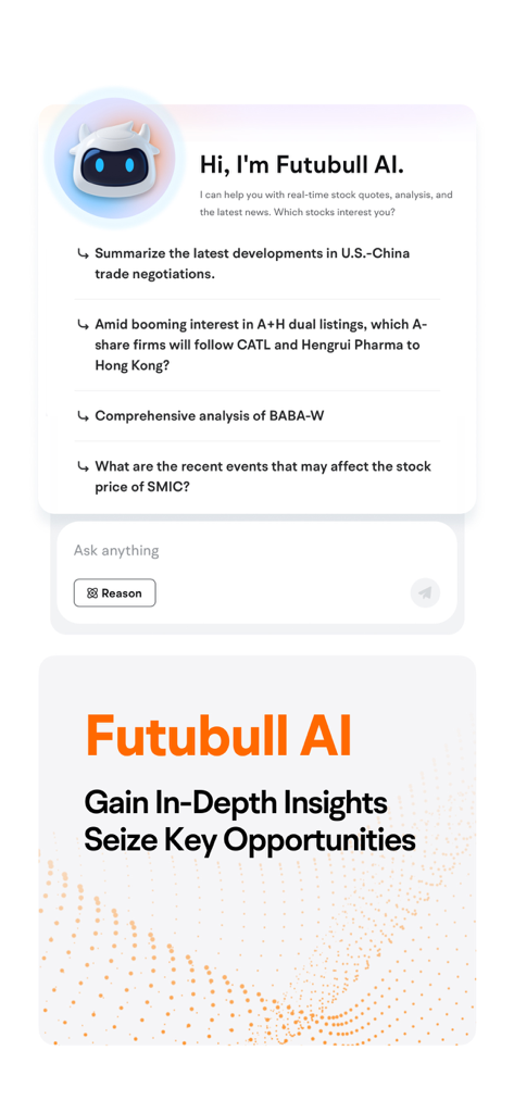 Interface de l'assistant IA Futubull fournissant des analyses et des informations en temps réel sur le marché boursier