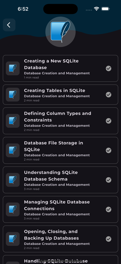 Learn SQLite Database - A list of SQLite database lessons covering creation and management topics