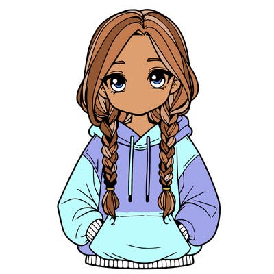 a realistic girl with a oversized hoodie and she has braids