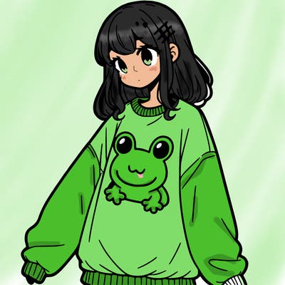 girl wearing frogging sweatshirt