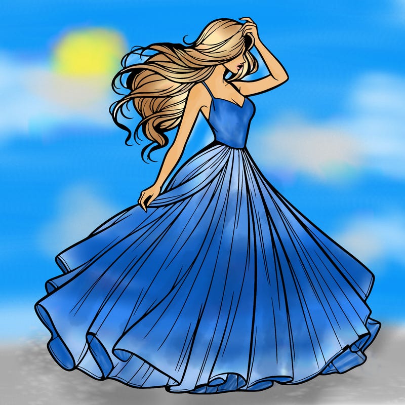 realistic woman with dress flowing in the wind