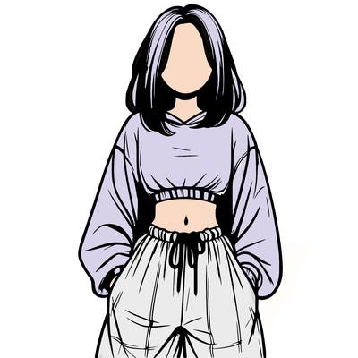 realistic girl faceless with baggy pants and a crop top