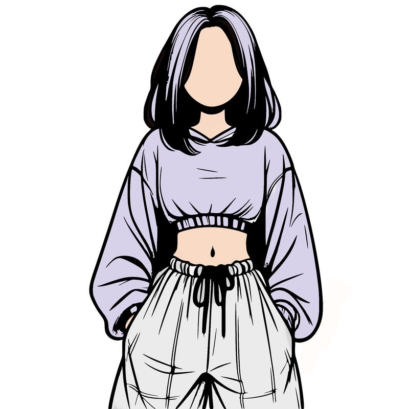 realistic girl faceless with baggy pants and a crop top