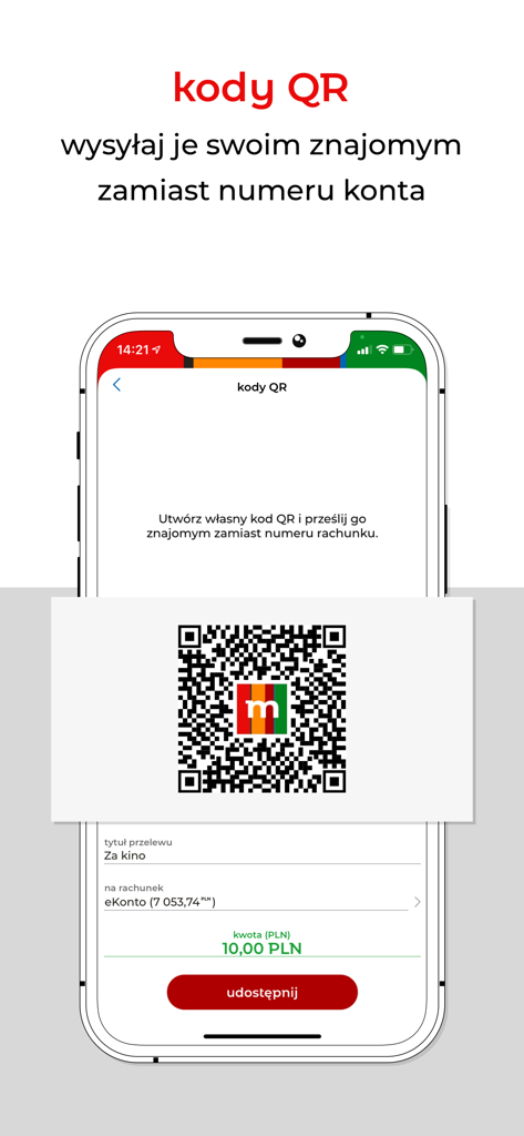 mBank PL - Twój bank i finanse - mBank mobile app screen displaying a QR code for fast peer to peer money transfers