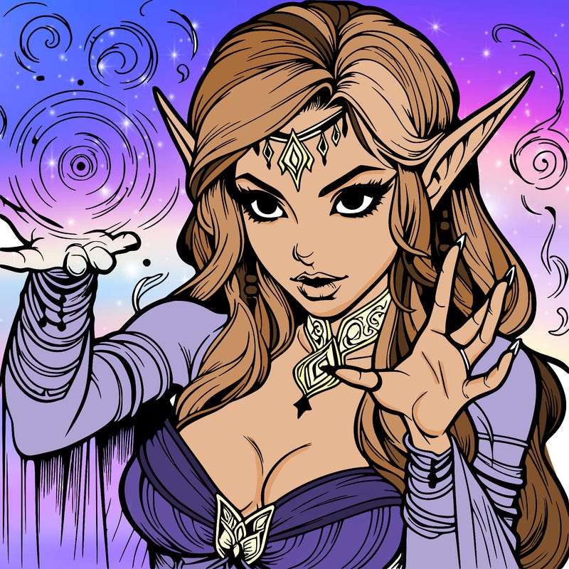 realistic scary beautiful elf sorceress casting spell