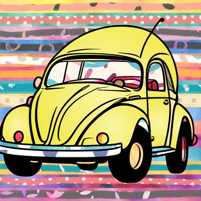 musical notes and beetle bug car peace sign